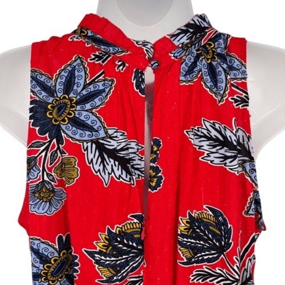 LOFT Petites Red Floral Ruffle Neck Sleeveless Romper Size SP - Picture 9 of 15